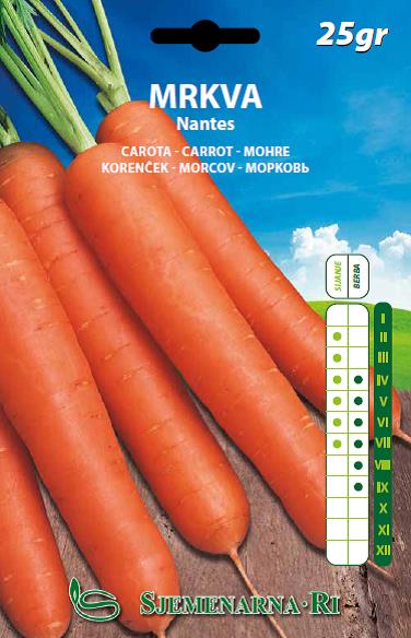 Carrot seed packet, variety Nantes, 25 gr.pack